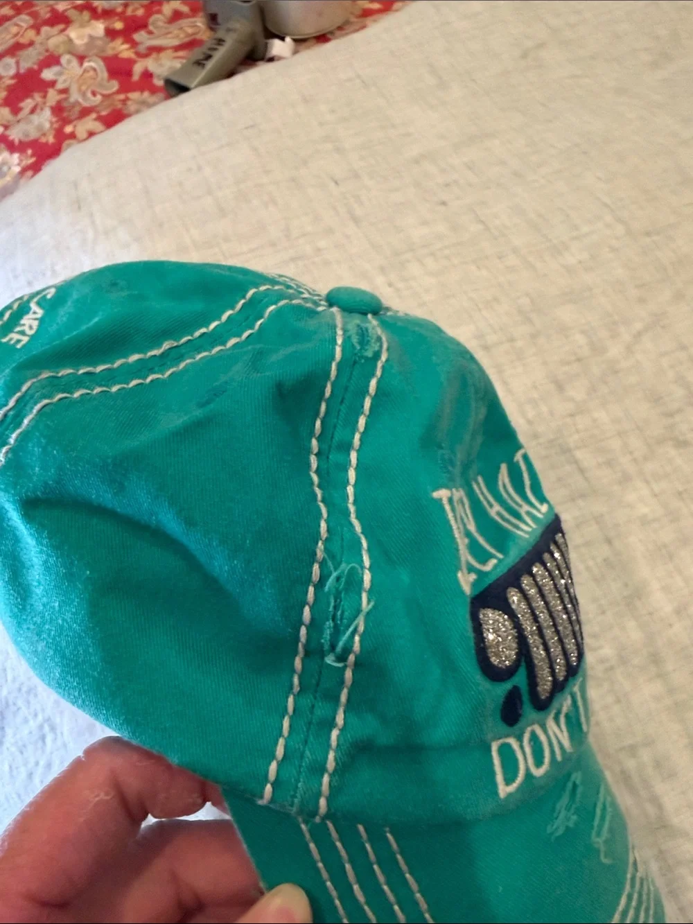 KBETHOS Teal Embroidered 'Jeep Hair' Glitter Grill Baseball Cap